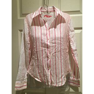 Mng Long Sleeves Red & White Striped Summer Career Blouse Top Small Sz 4 Cotton